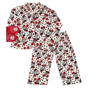 Disney Y2K Minnie Mouse Polka Dots Fleece Long Sleeve PJ Pant Set PlusSize 2X